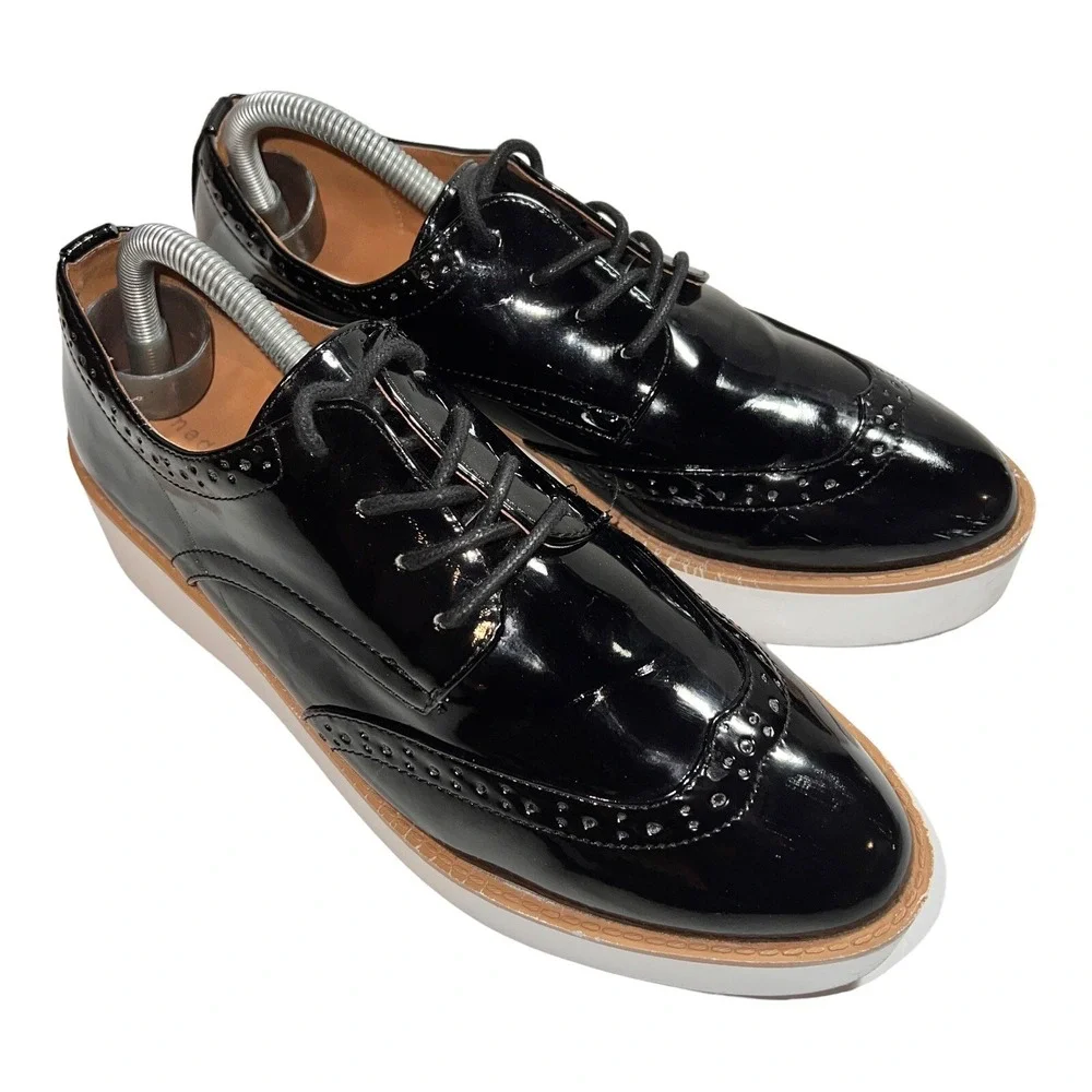Madden Girl G-class Oxfords Platform Shoes Size 9.5 M Black Glossy